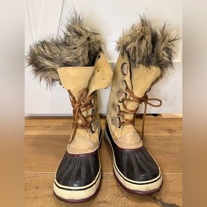 Women's Sorel Tall Tan and Black Winter Boots